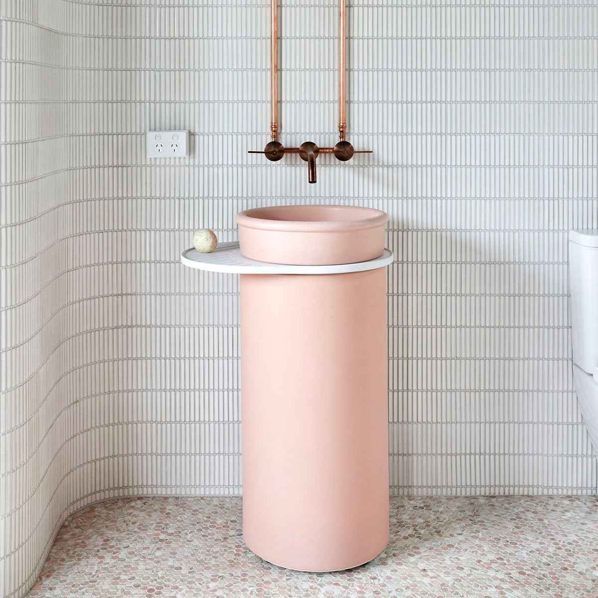 Tubb Cylinder with Tray in Blush Pink w/ Ivory Tray – Powder room